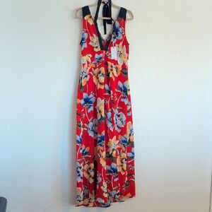 Anthropologie Lulumari halter maxi dress romper w/shorts, red. BOHO, Resortcore
